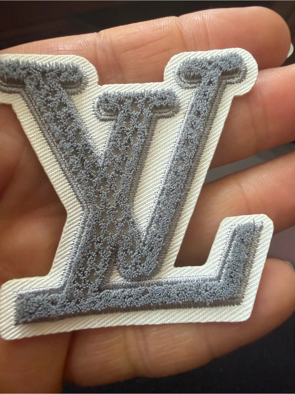 Made of fabric Fashion Gray and White Embroidered Monogram Wall Patch